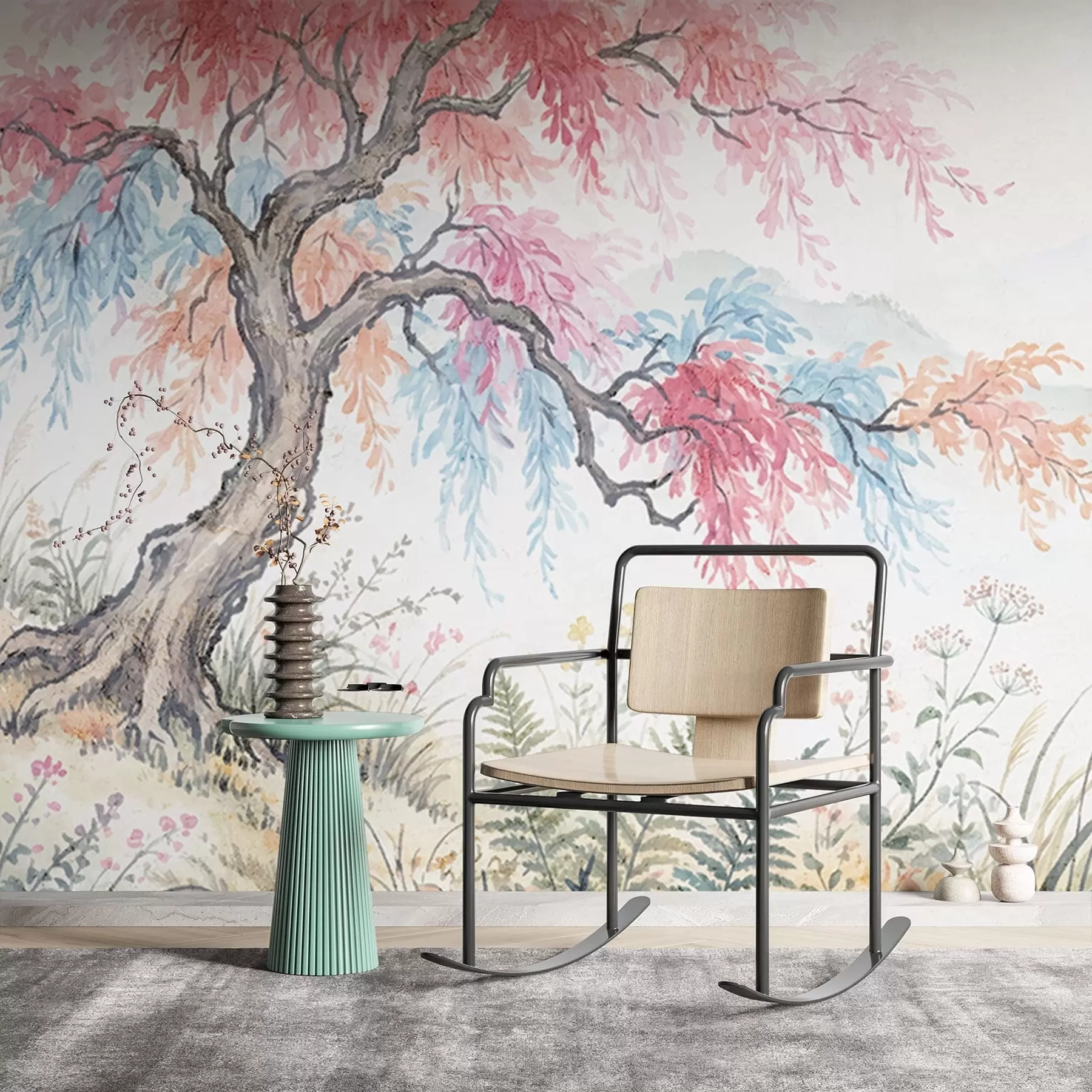 Fototapeta Malowany kolorowy ogród na betonowej ścianie w05246