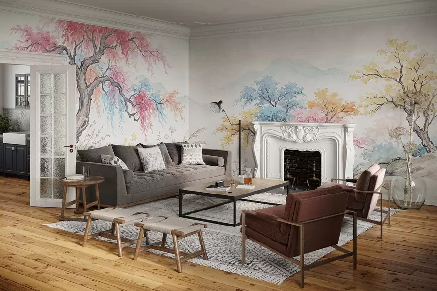 Fototapeta Malowany kolorowy ogród na betonowej ścianie w05246