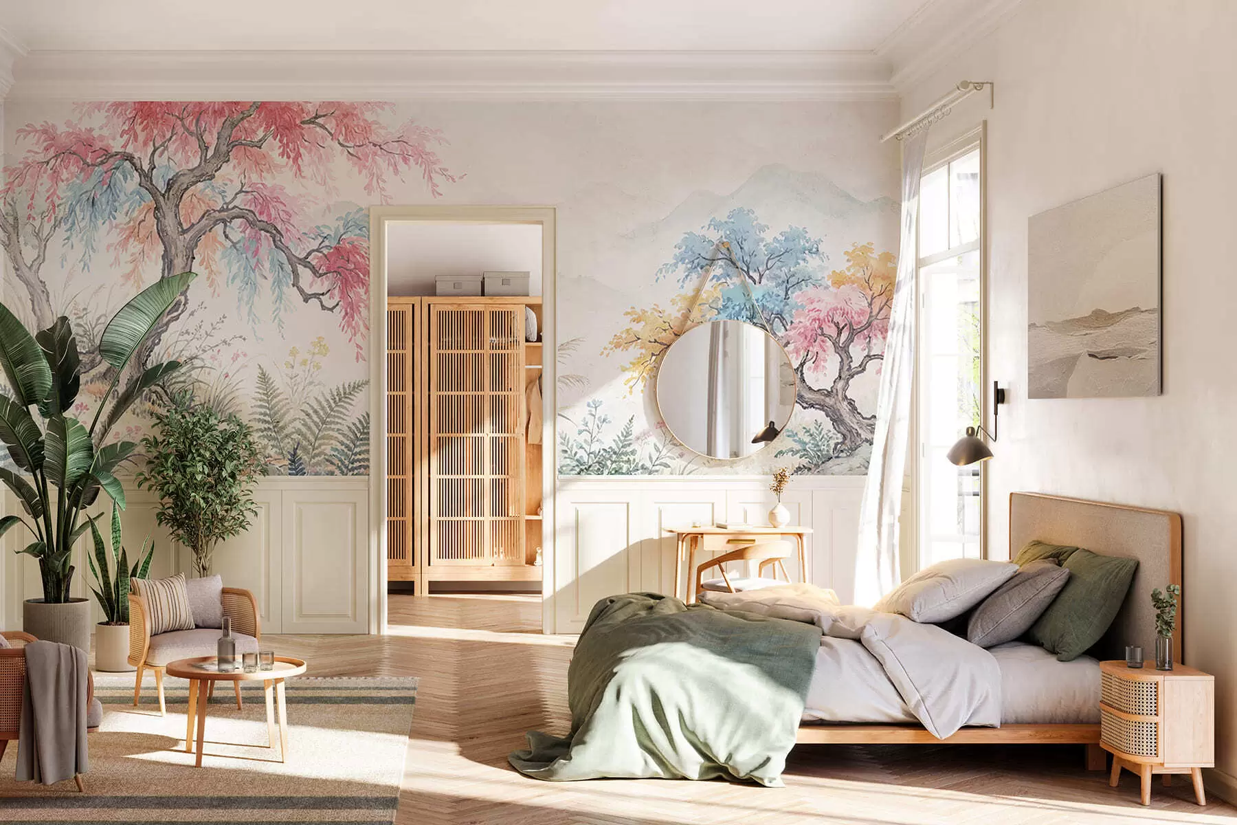 Fototapeta Malowany kolorowy ogród na betonowej ścianie w05246