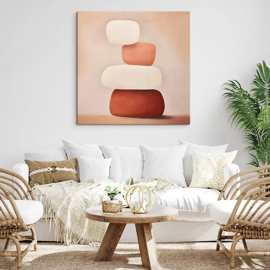 Obraz minimalistyczna kompozycja abstrakcyjnych ułożonych w stosach kształtów s48076