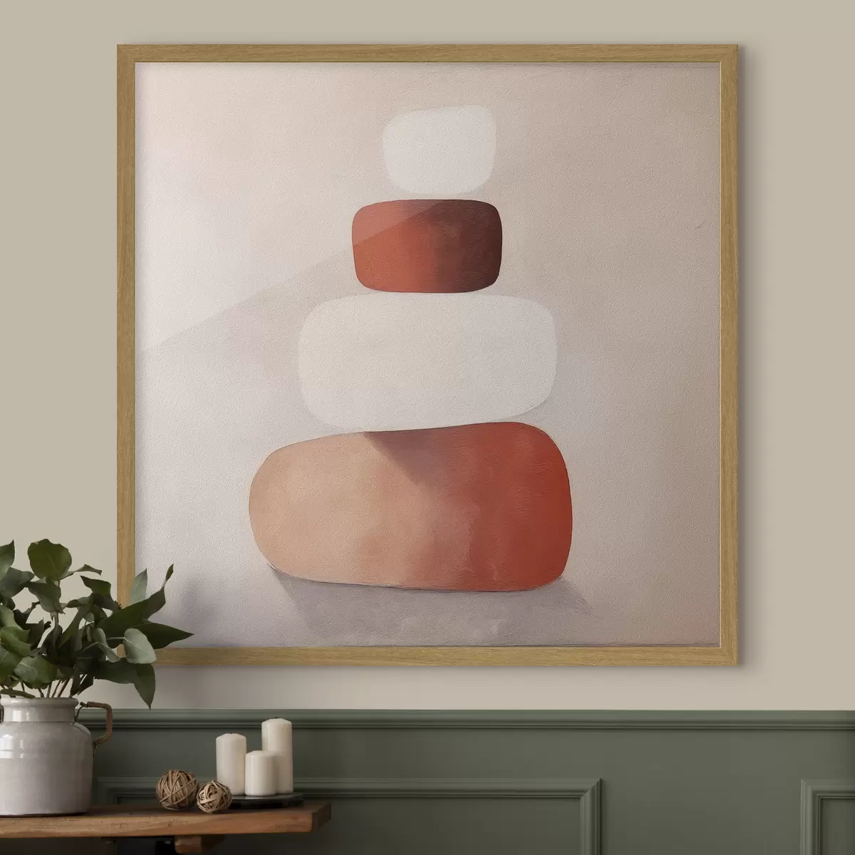 Plakat minimalistyczna kompozycja abstrakcyjnych ułożonych w stosach kształtów f48075