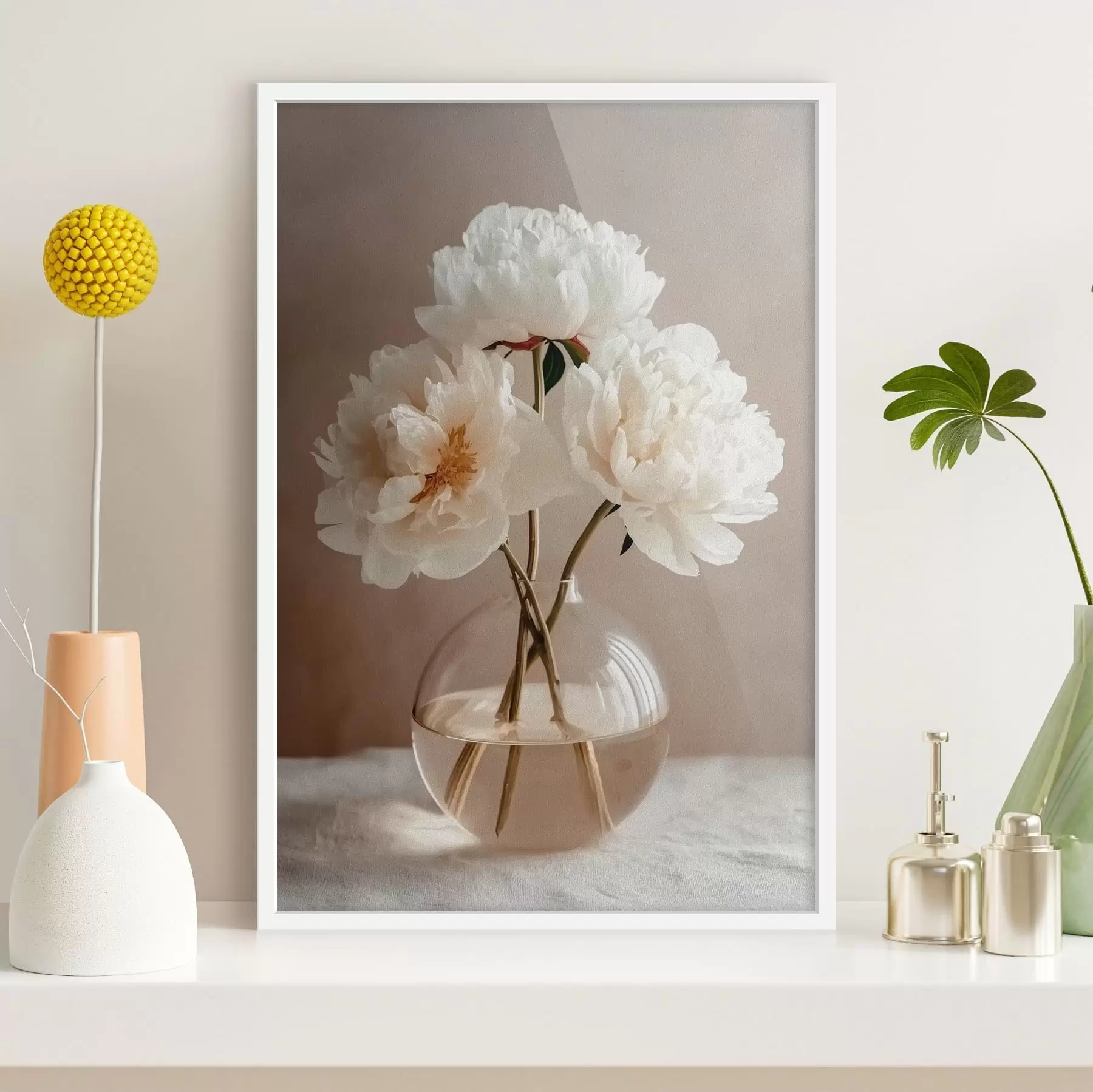 Fototapeta przestronna, minimalistyczna martwa natura z piwoniami f48119