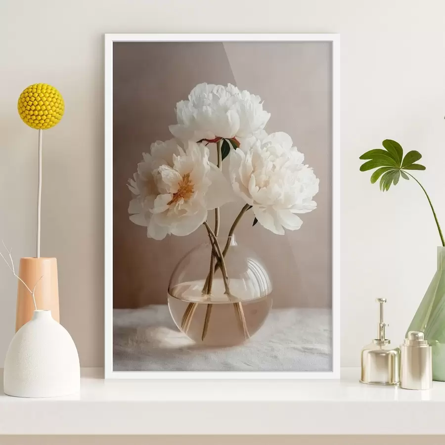 Fototapeta przestronna, minimalistyczna martwa natura z piwoniami f48119