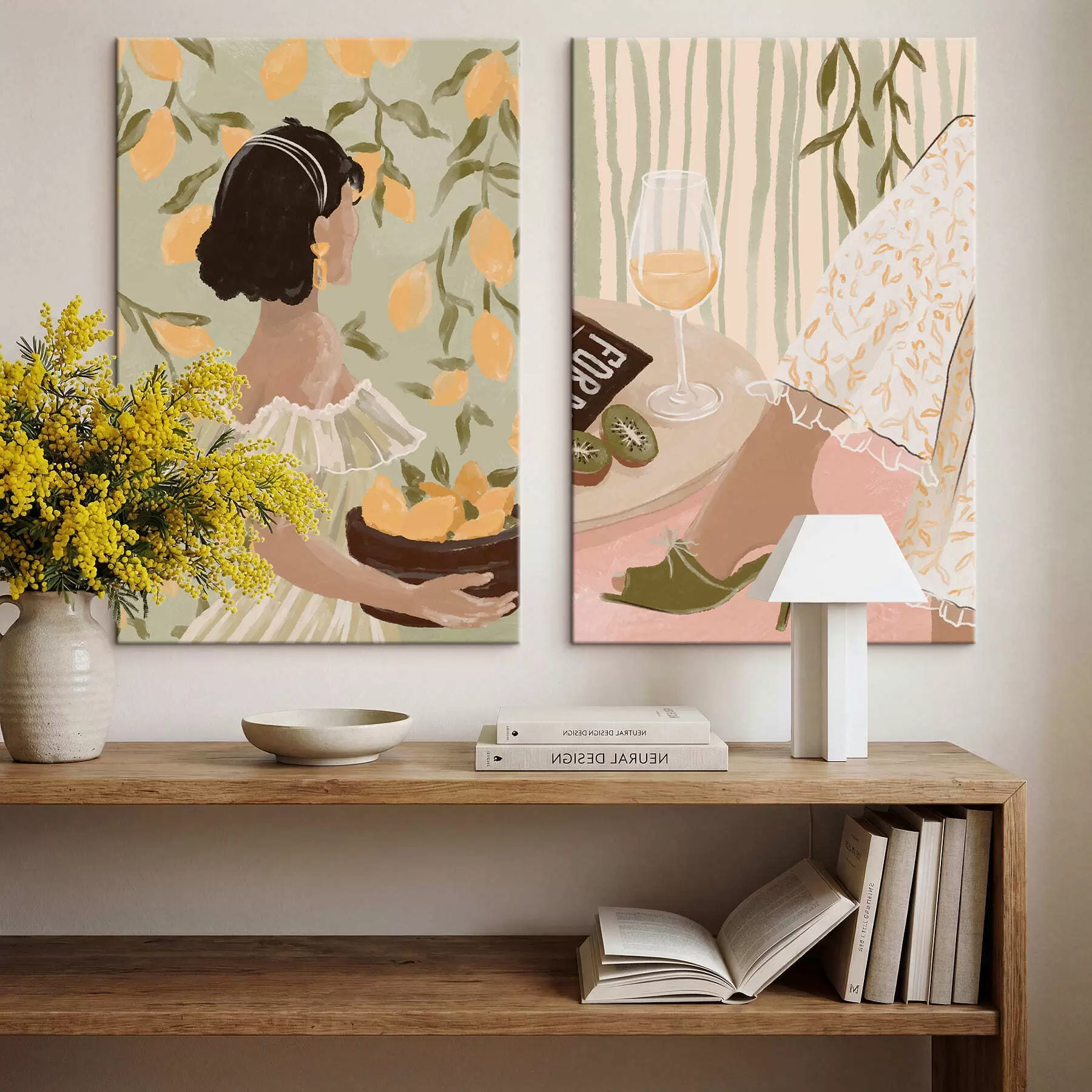 Obraz Kobieta z cytrynami i stołem ze szklanką m30104