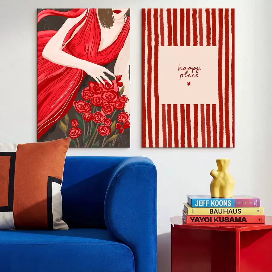 Obraz Kobieta z różami i czerwonym wzorem m30107