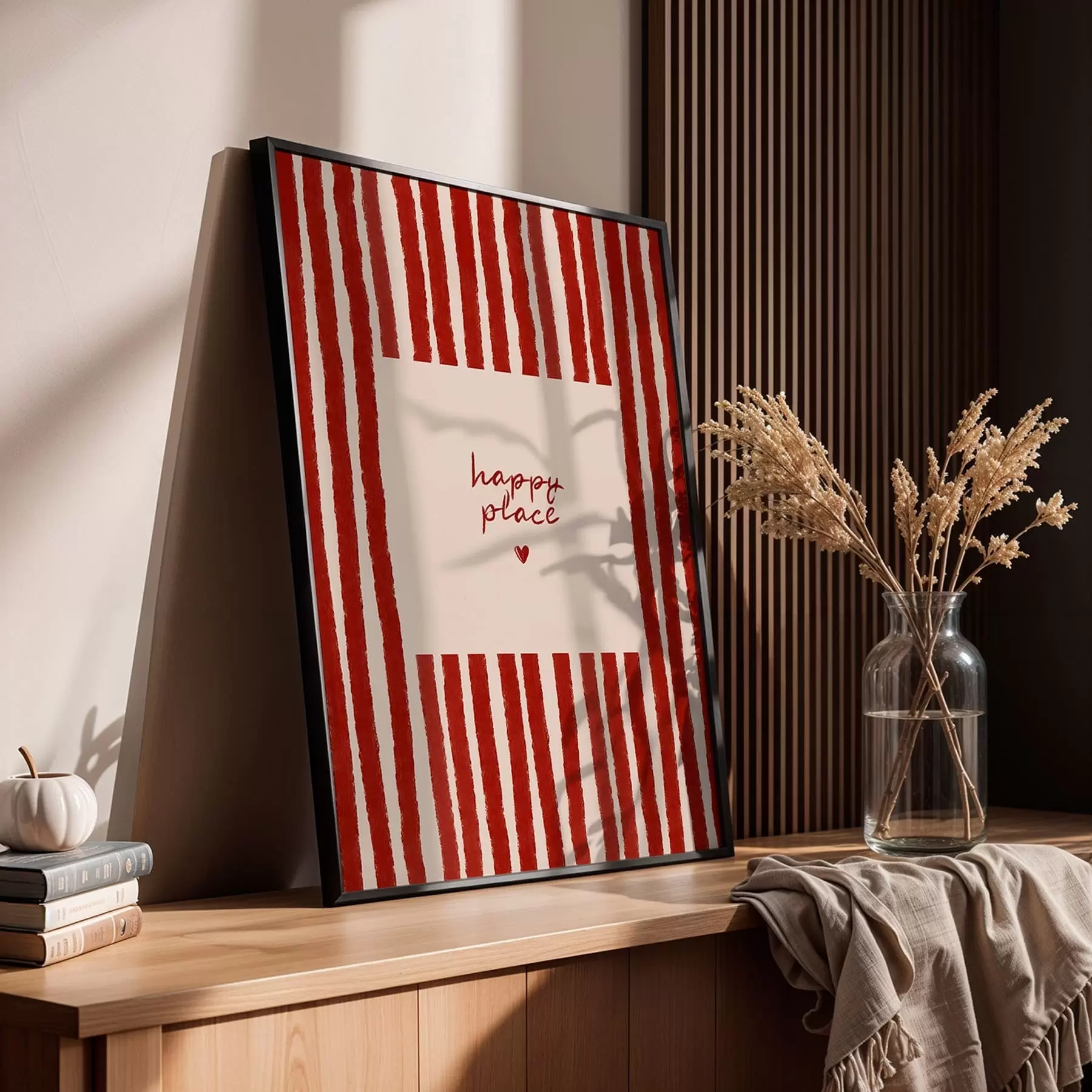 Fototapeta Czerwone paski z napisem „happy place” f48025