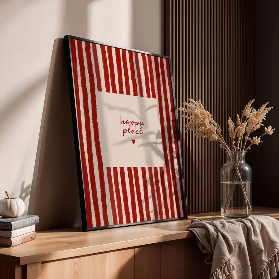 Fototapeta Czerwone paski z napisem „happy place” f48025
