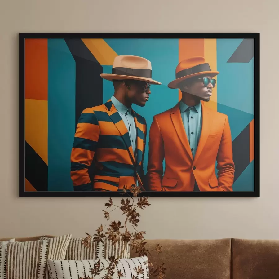 Fototapeta Dwóch mężczyzn w jasnych garniturach i kapeluszach f48091