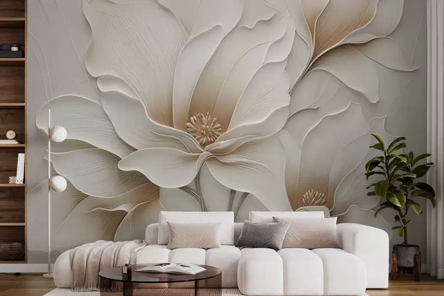 Fototapeta Tłoczony beżowy kwiat w zbliżeniu w05269