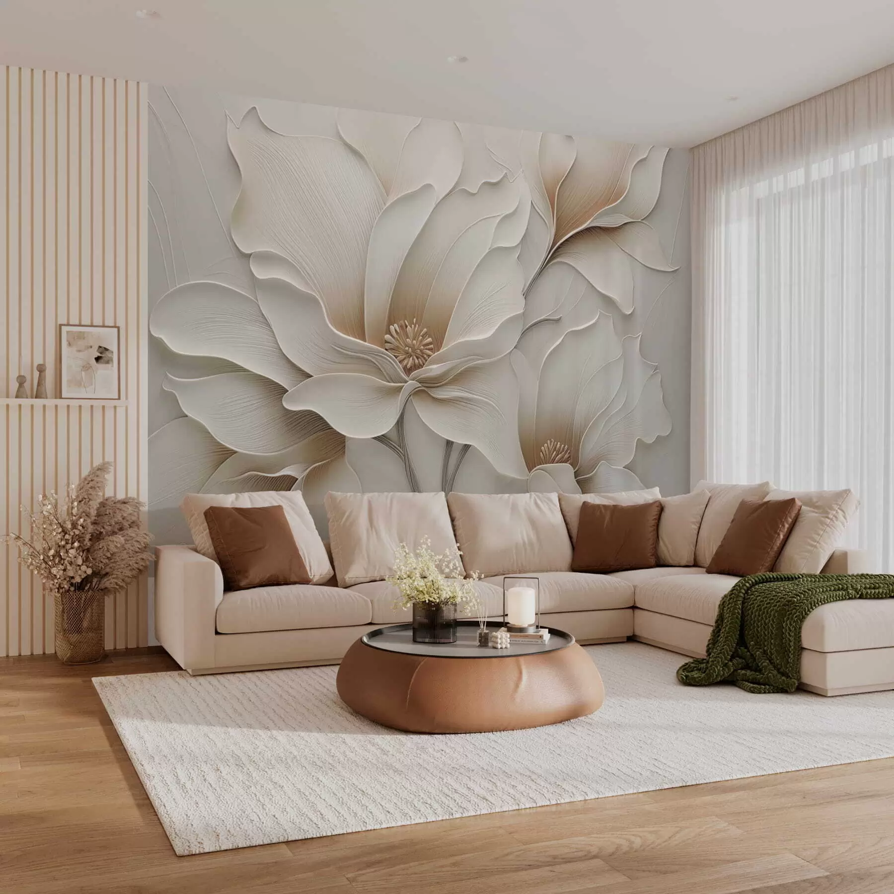 Fototapeta Tłoczony beżowy kwiat w zbliżeniu w05269