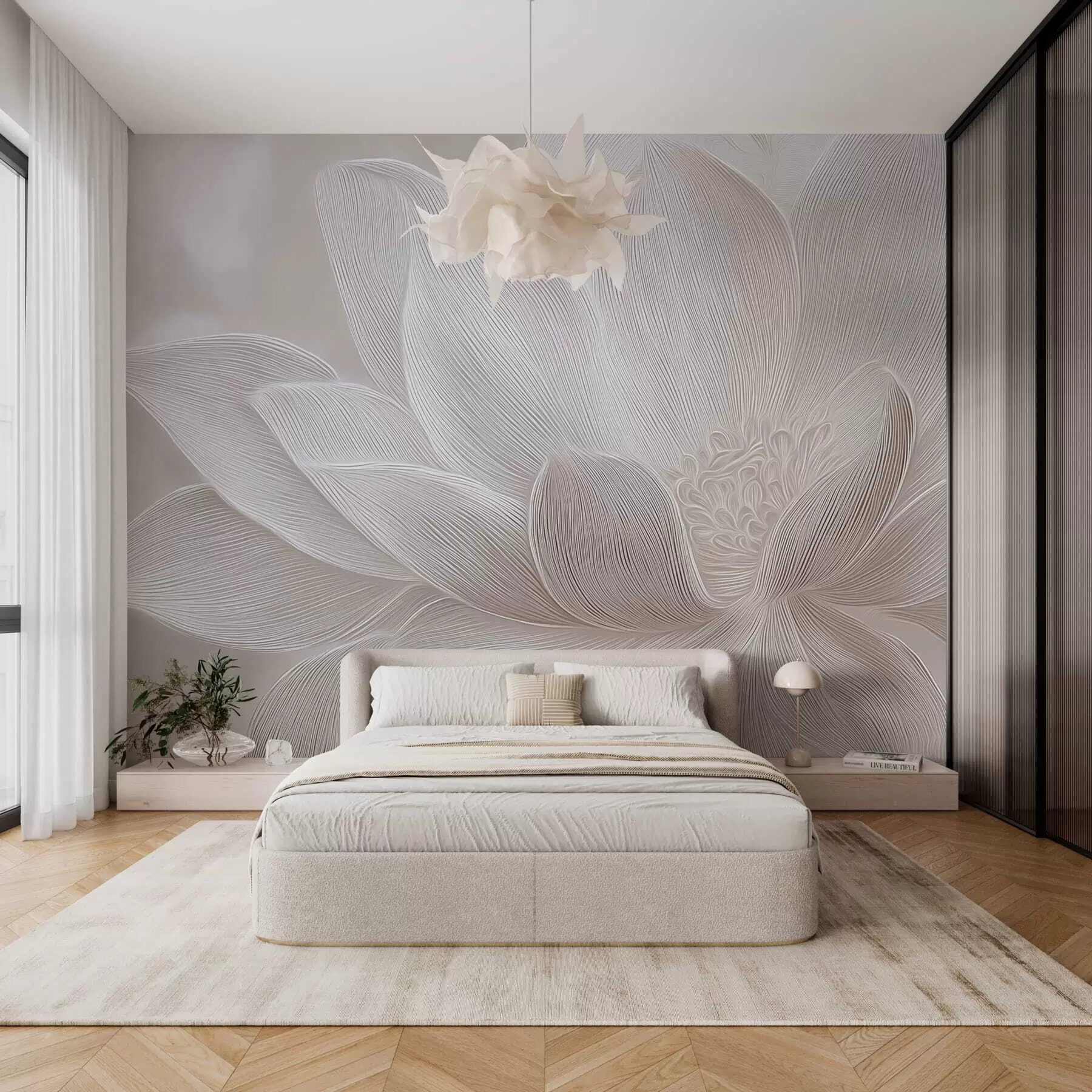 Fototapeta Abstrakcyjne płynące fale w jasnych beżowych odcieniach w05266