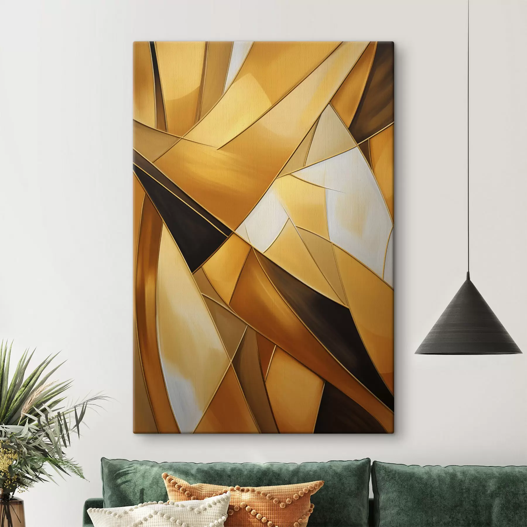 Obraz Abstrakcyjne geometryczne kształty w odcieniach pomarańczowego, brązowego i białego z cienkimi konturami na teksturowanym tle. s47863