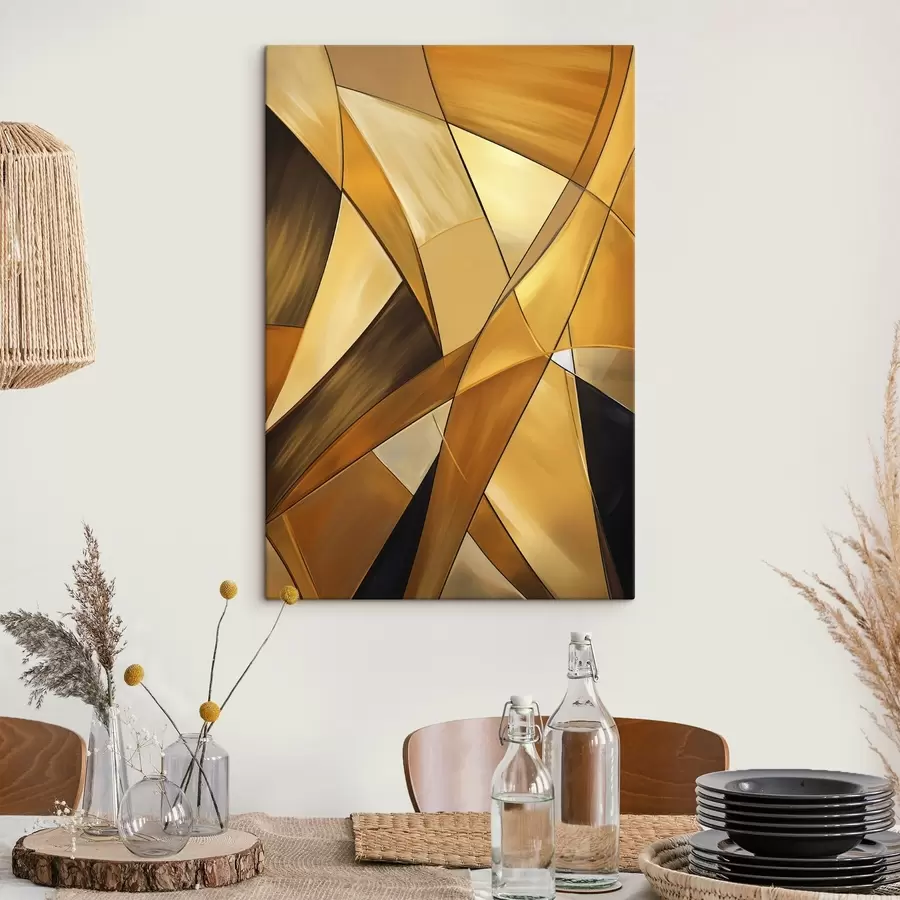 Obraz Abstrakcyjne geometryczne kształty w odcieniach pomarańczowego, brązowego i białego z cienkimi konturami na teksturowanym tle. s47864