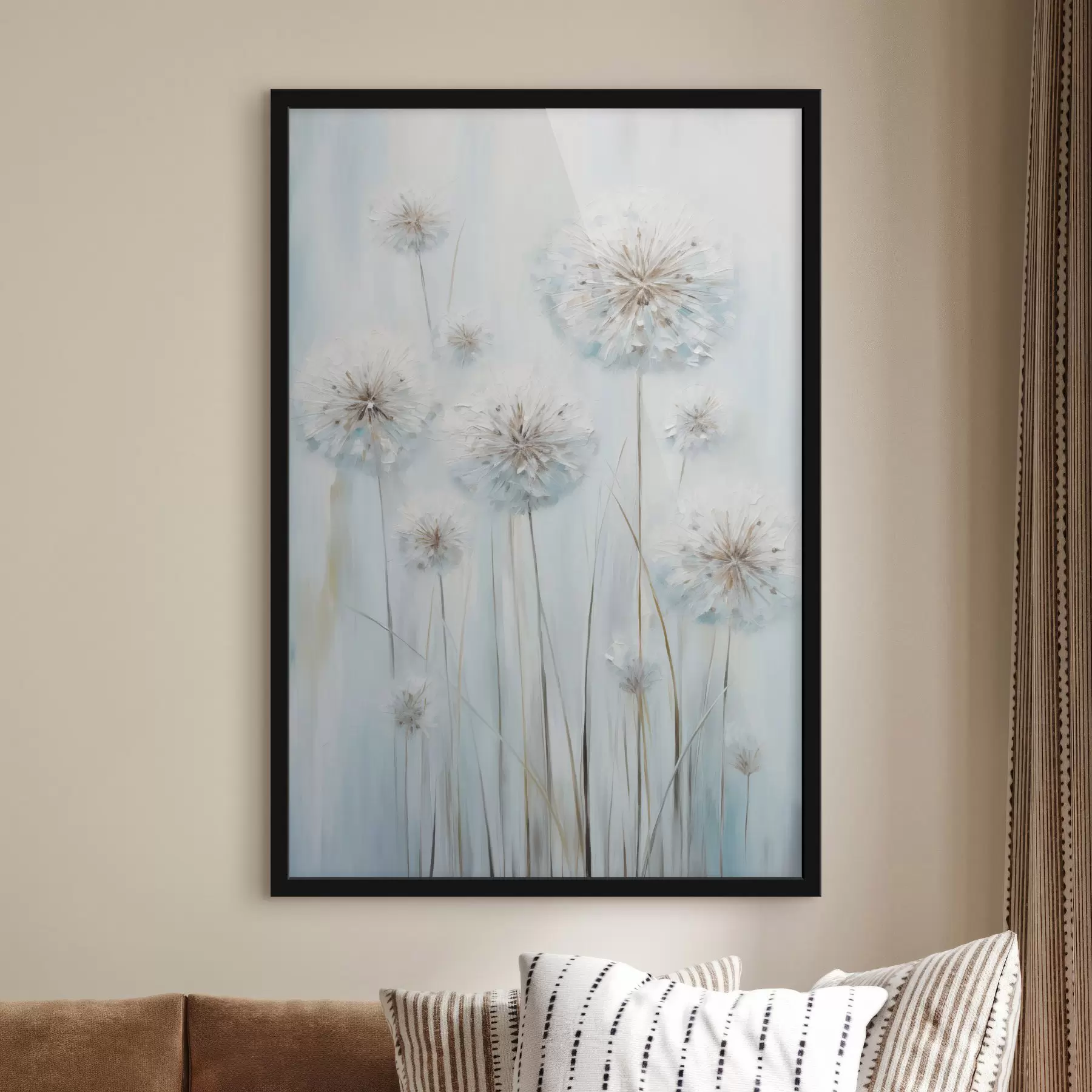 Fototapeta Teksturowany styl malowania mleczy na delikatnym niebiesko-białym tle f47856