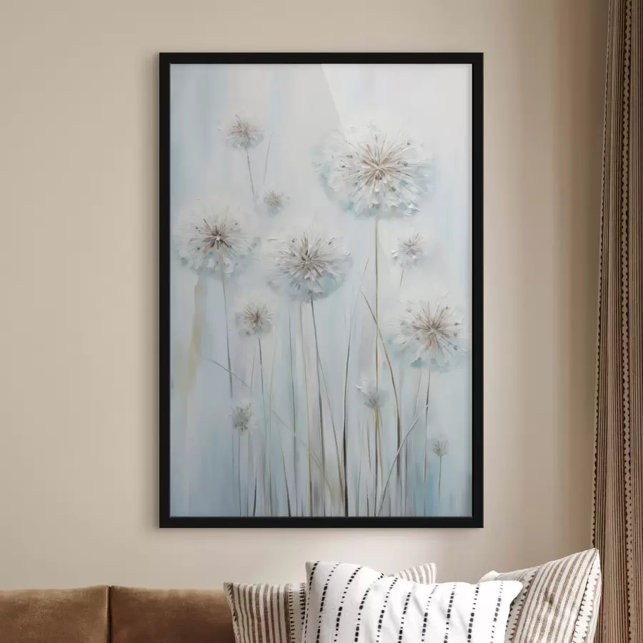 Fototapeta Teksturowany styl malowania mleczy na delikatnym niebiesko-białym tle f47856