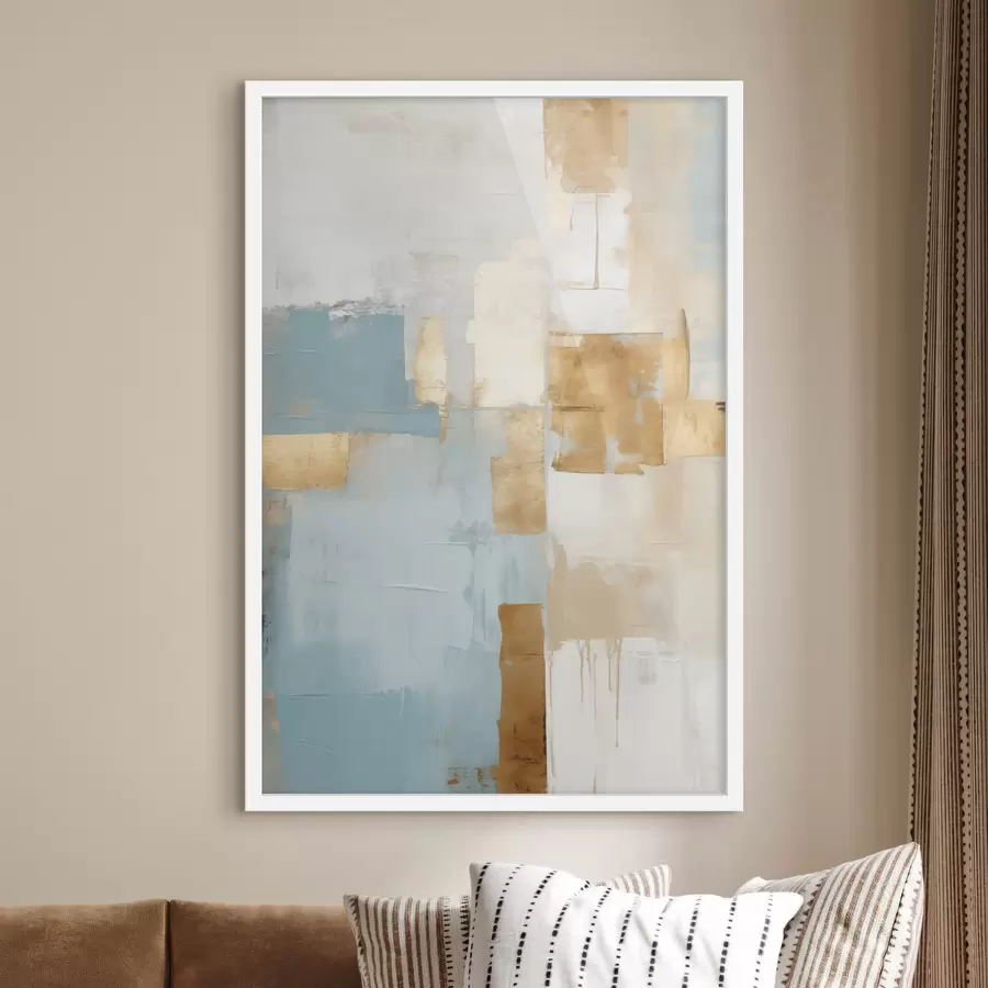 Fototapeta Abstrakcyjne geometryczne kształty w kolorach żółtym, niebieskim i białym, teksturowana i minimalistyczna kompozycja f47882