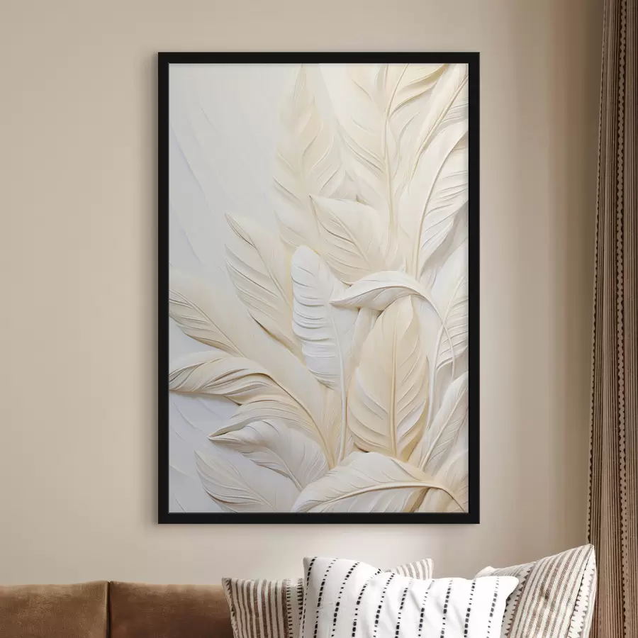 Fototapeta Kremowe pióra nakładające się na siebie, na delikatnym, jasnym tle f47883