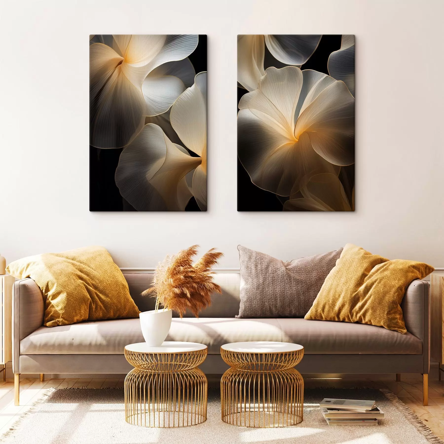 Obraz Abstrakcyjne, płynne, półprzezroczyste płatki o delikatnych liniach na ciemnym tle. m30050