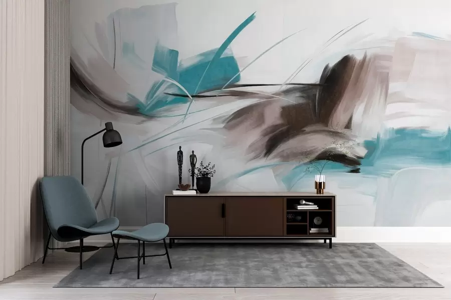 Fototapeta Styl malarstwa abstrakcyjnego z brązowymi i niebieskimi teksturowanymi pociągnięciami pędzla w09755v1