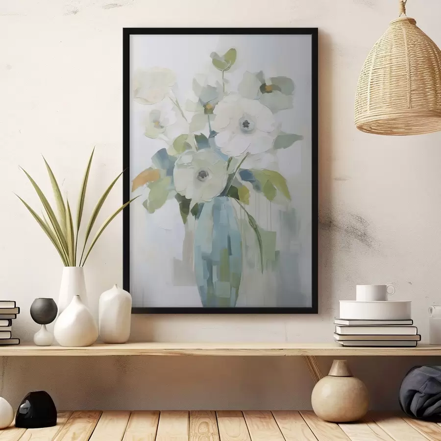 Fototapeta Kwiaty z liśćmi w wazonie, imitacja obrazu f48168