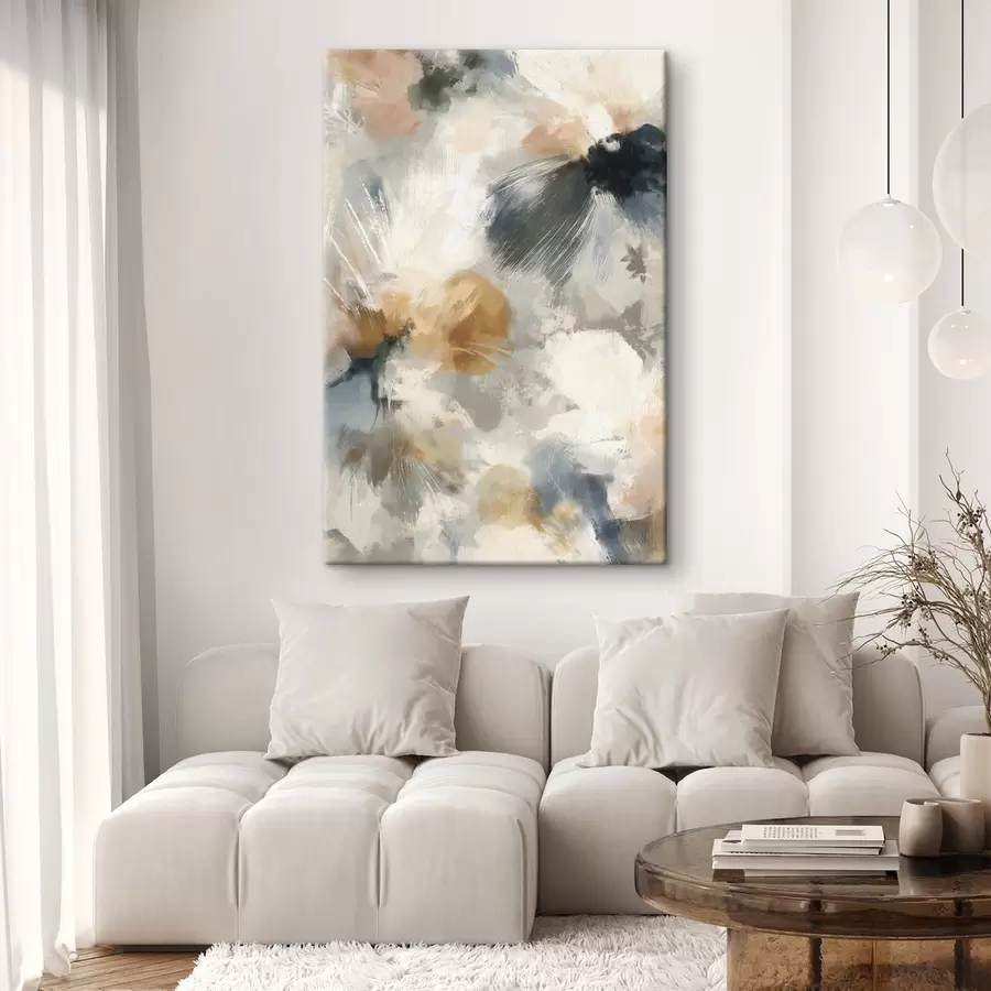 Obraz Kompozycja artystyczna z dużymi kwiatami i liniową grafiką s47971