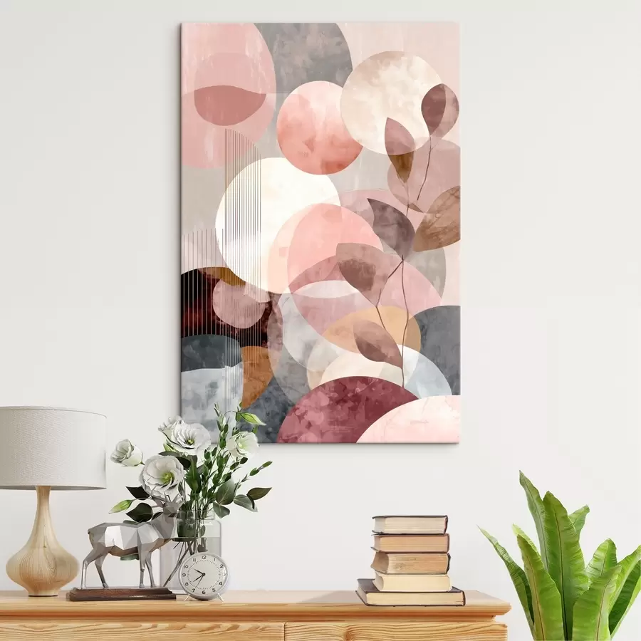 Obraz Geometryczne kształty i elementy botaniczne w nowoczesnym, minimalistycznym stylu s47975