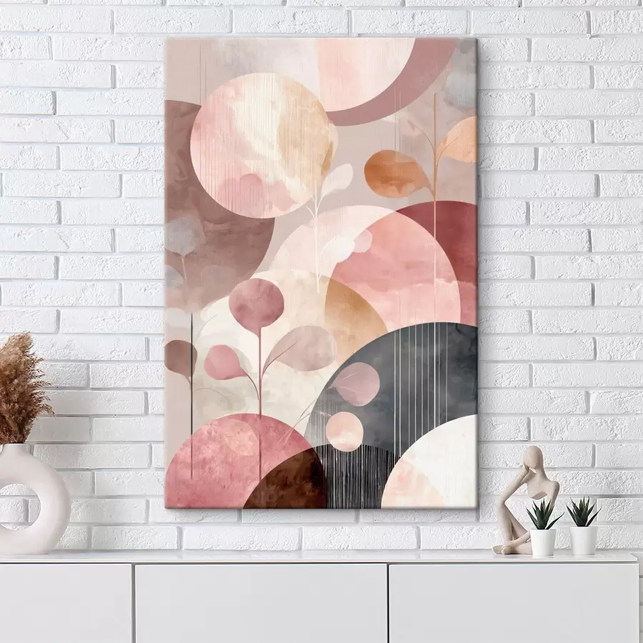 Obraz Kompozycja z półprzezroczystych okręgów i stylizowanych gałęzi s47978