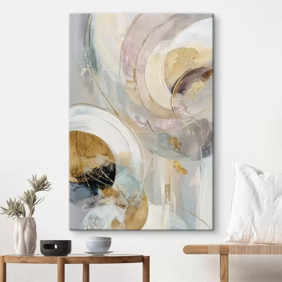Obraz Kompozycja z warstwowymi elementami okrągłymi i pociągnięciami pędzla s47983