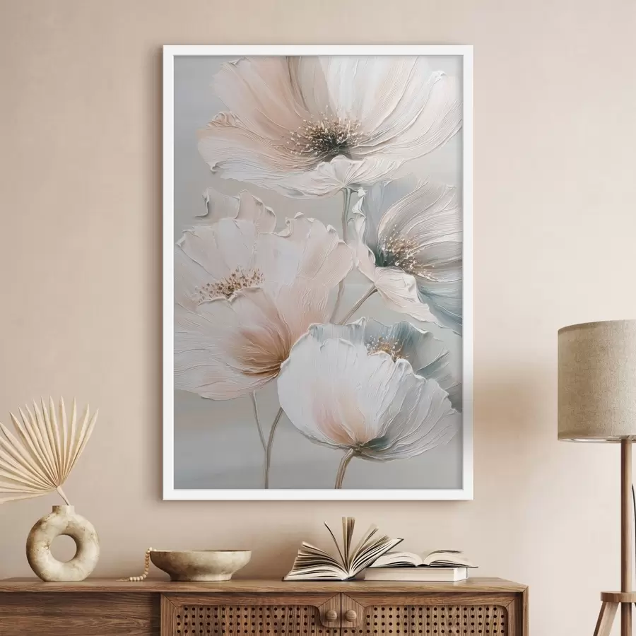 Fototapeta Kompozycja kwiatowa z teksturowanymi pociągnięciami pędzla w beżowo-różowej palecie barw f47961