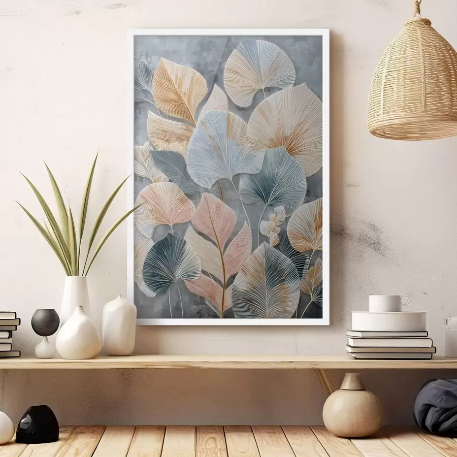 Fototapeta Wielobarwne dekoracyjne liście o wyraźnej fakturze na ciemnym tle f47964