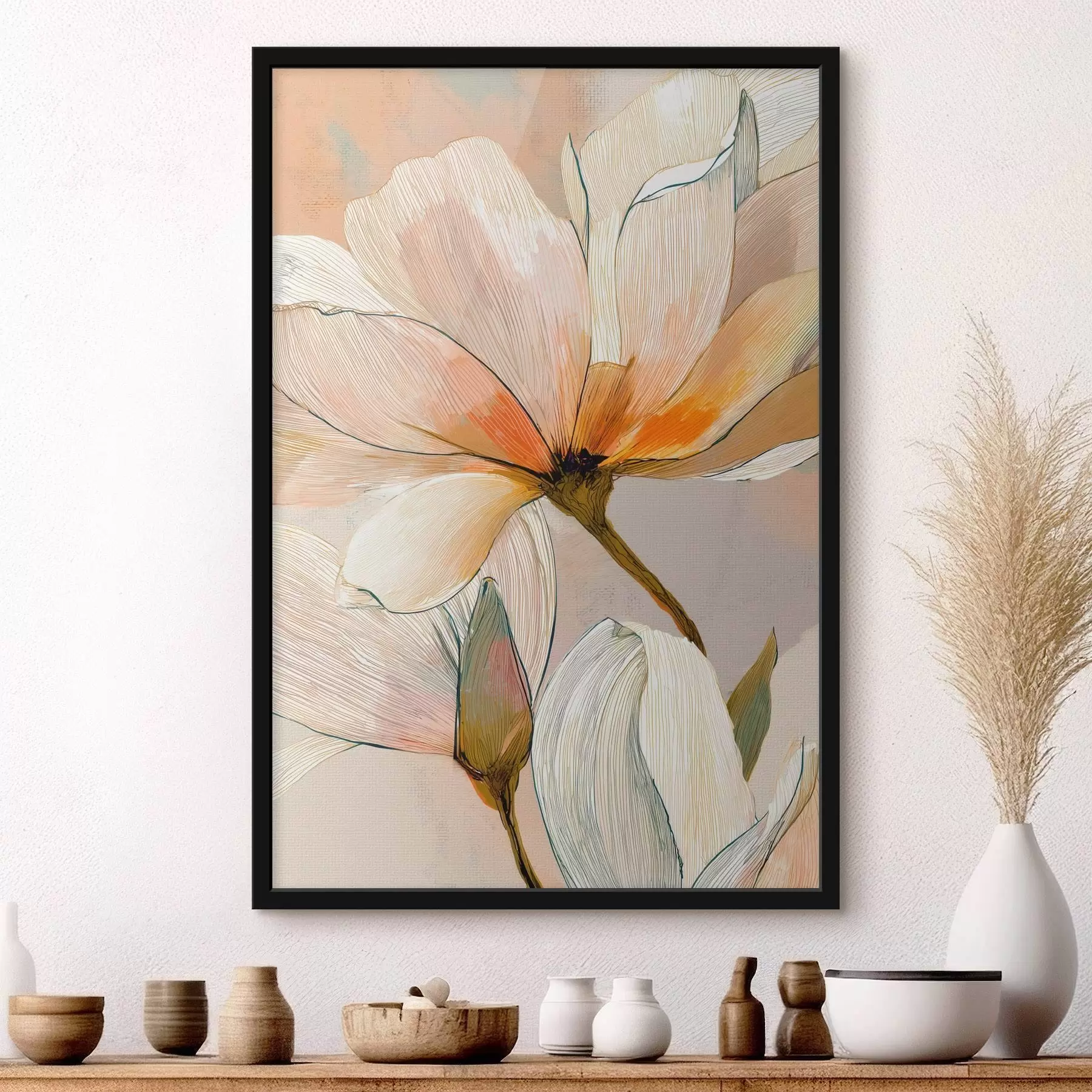 Fototapeta Kompozycja kwiatowa w odcieniach brzoskwini i błękitu f47969