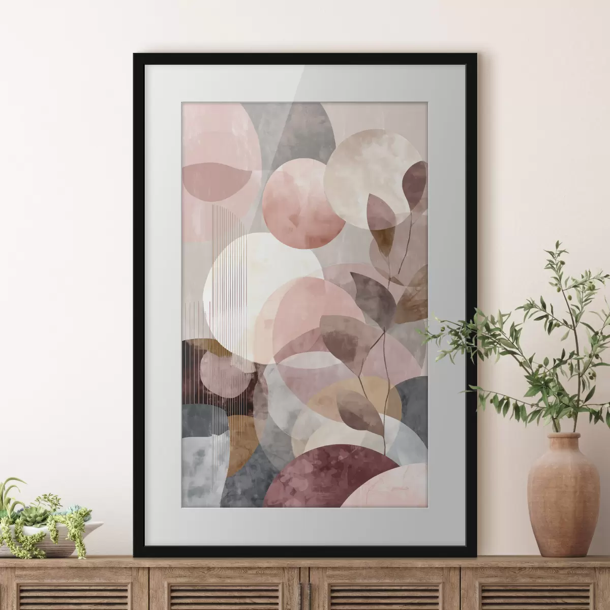 Plakat Geometryczne kształty i elementy botaniczne w nowoczesnym, minimalistycznym stylu f47975