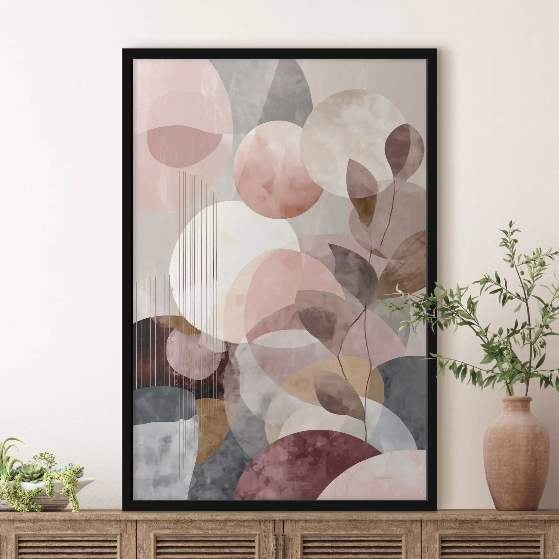 Fototapeta Geometryczne kształty i elementy botaniczne w nowoczesnym, minimalistycznym stylu f47975