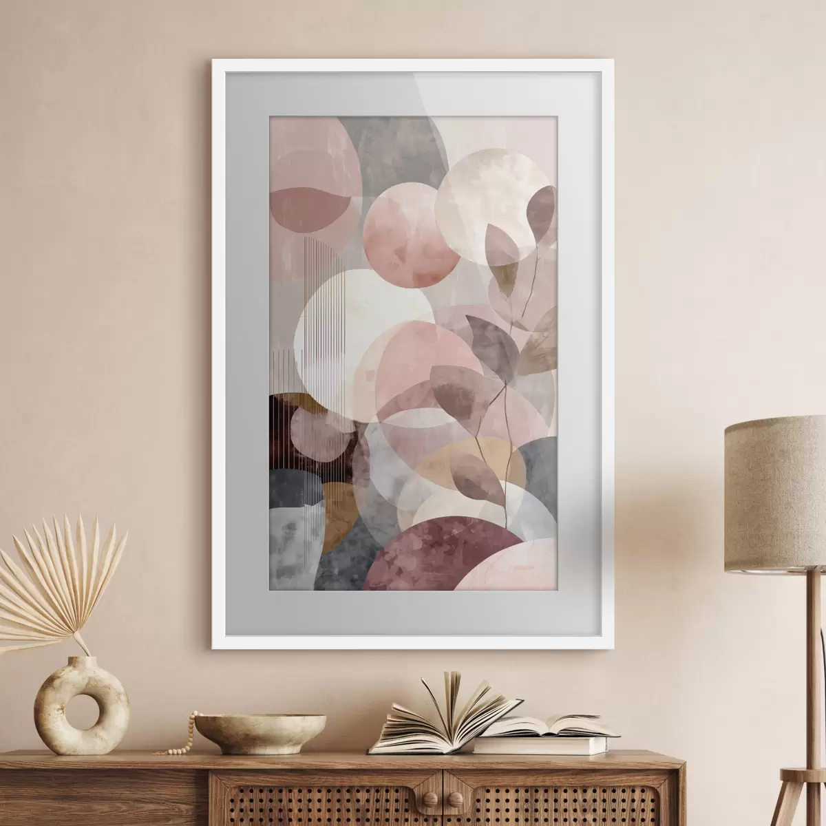 Plakat Geometryczne kształty i elementy botaniczne w nowoczesnym, minimalistycznym stylu f47975
