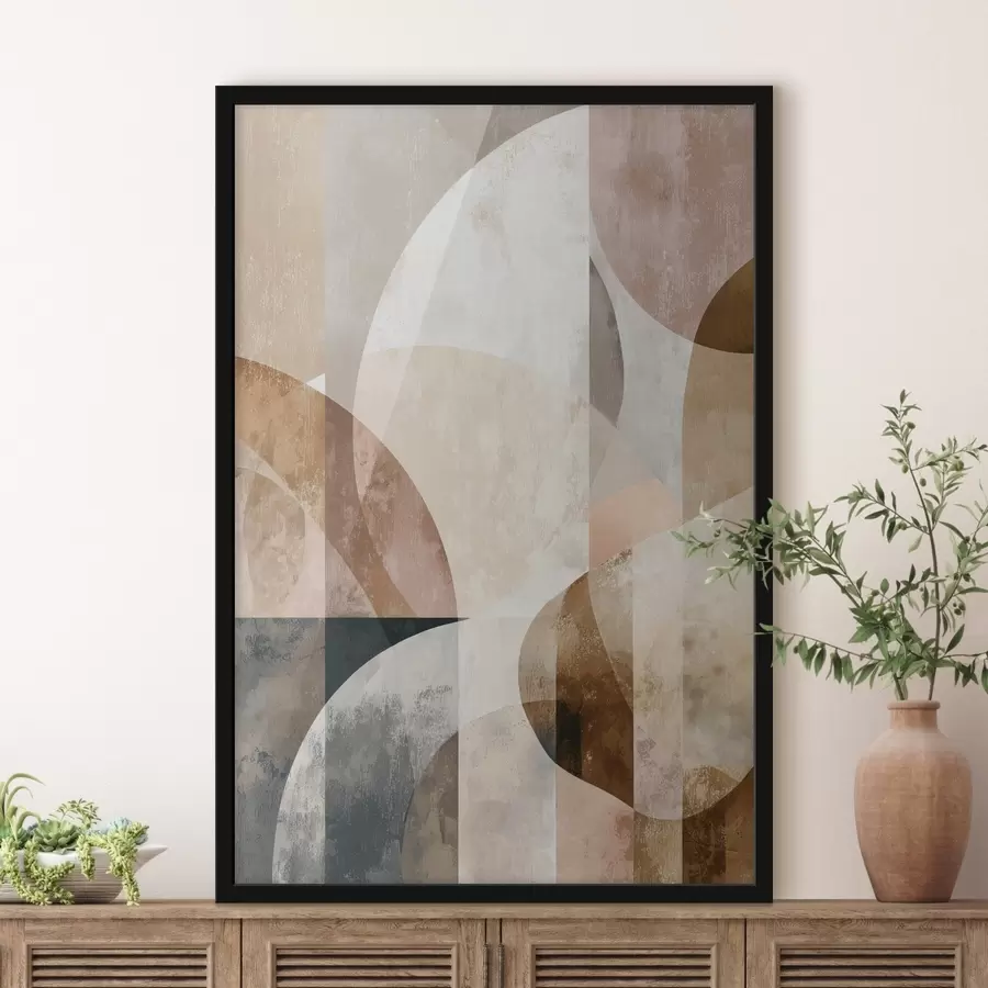 Fototapeta Nowoczesna kompozycja z okrągłymi formami i pionowymi pociągnięciami f47980