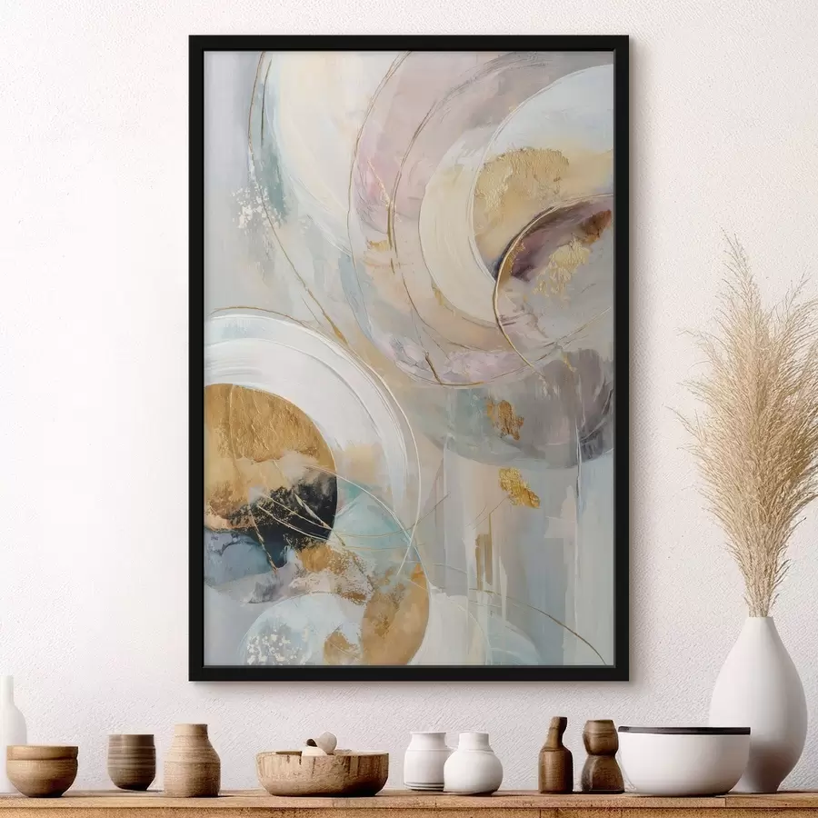 Fototapeta Kompozycja z warstwowymi elementami okrągłymi i pociągnięciami pędzla f47983