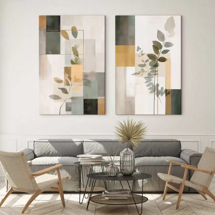 Obraz Geometryczna abstrakcja z gałęziami liści m30128