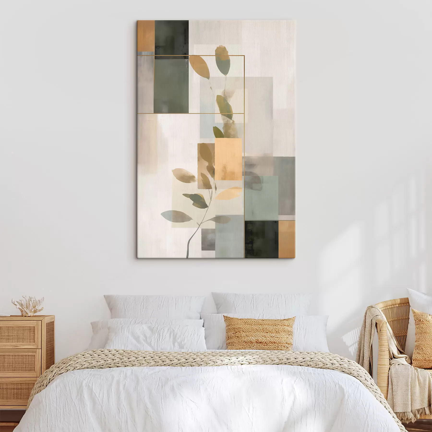 Obraz Geometryczna abstrakcja z gałęziami liści s48020