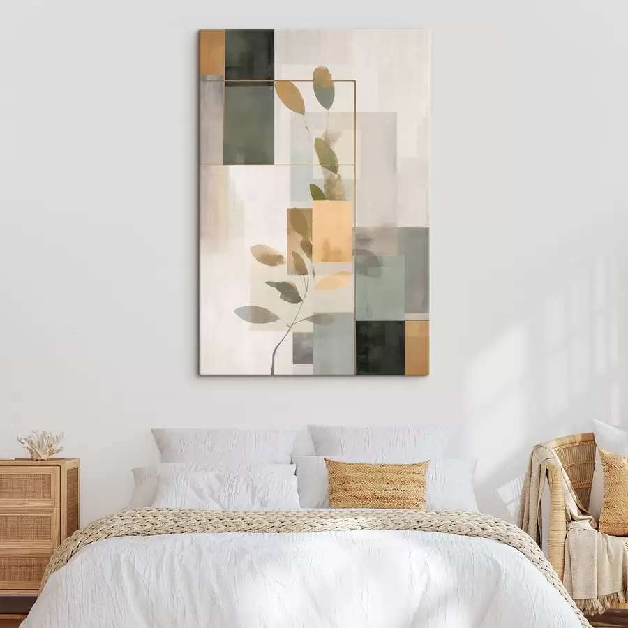 Obraz Geometryczna abstrakcja z gałęziami liści s48020