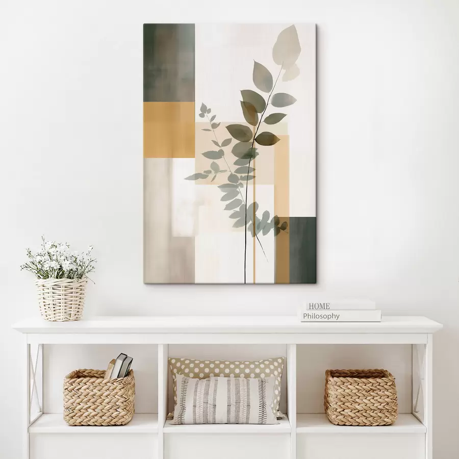 Obraz Geometryczna abstrakcja z gałęziami liści s48171