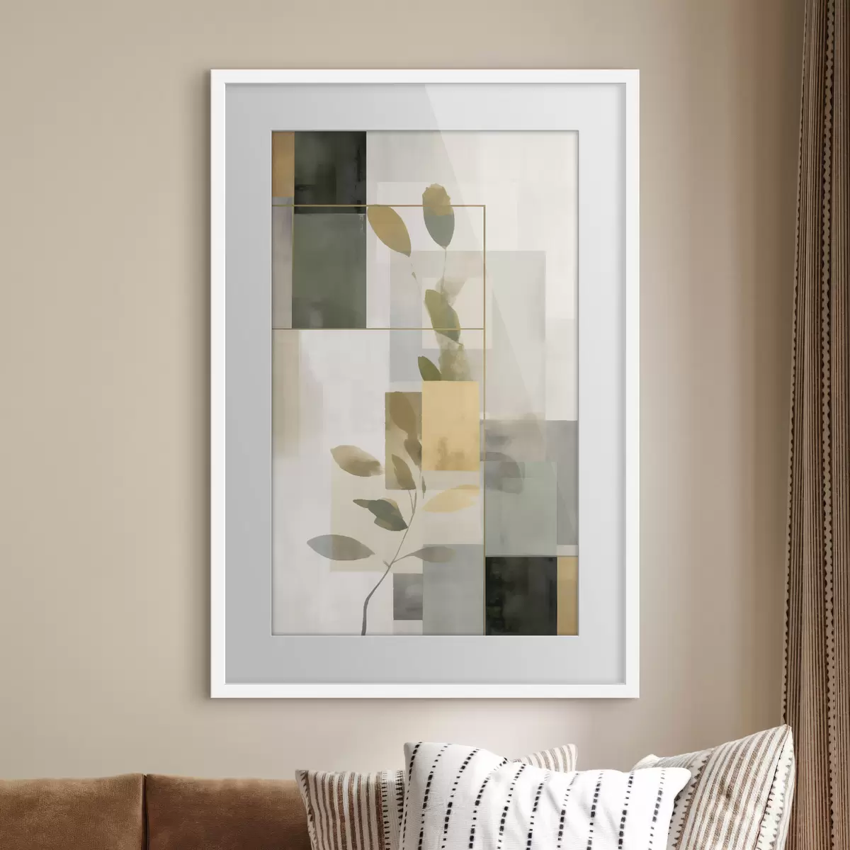 Plakat Geometryczna abstrakcja z gałęziami liści f48020