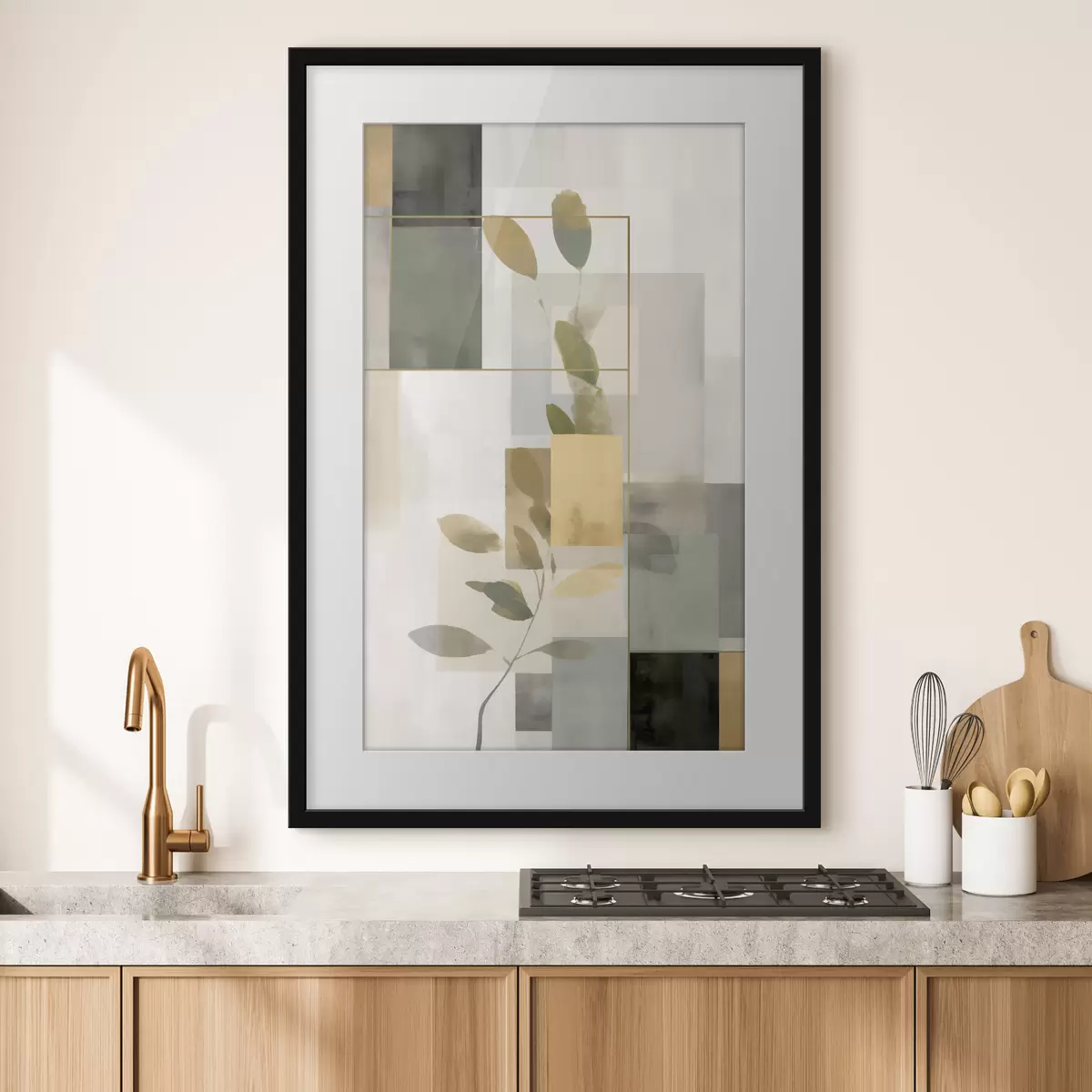 Plakat Geometryczna abstrakcja z gałęziami liści f48020