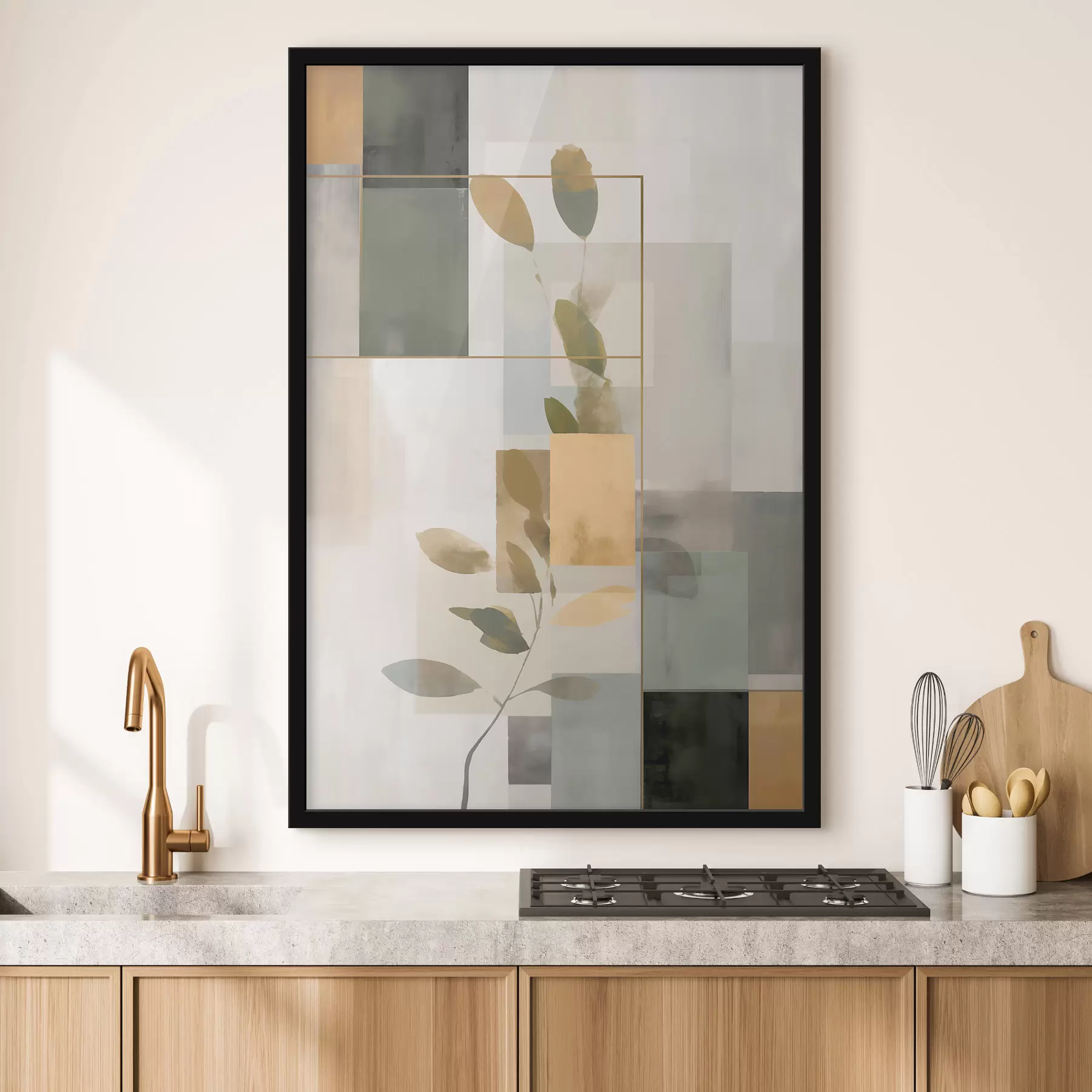 Fototapeta Geometryczna abstrakcja z gałęziami liści f48020