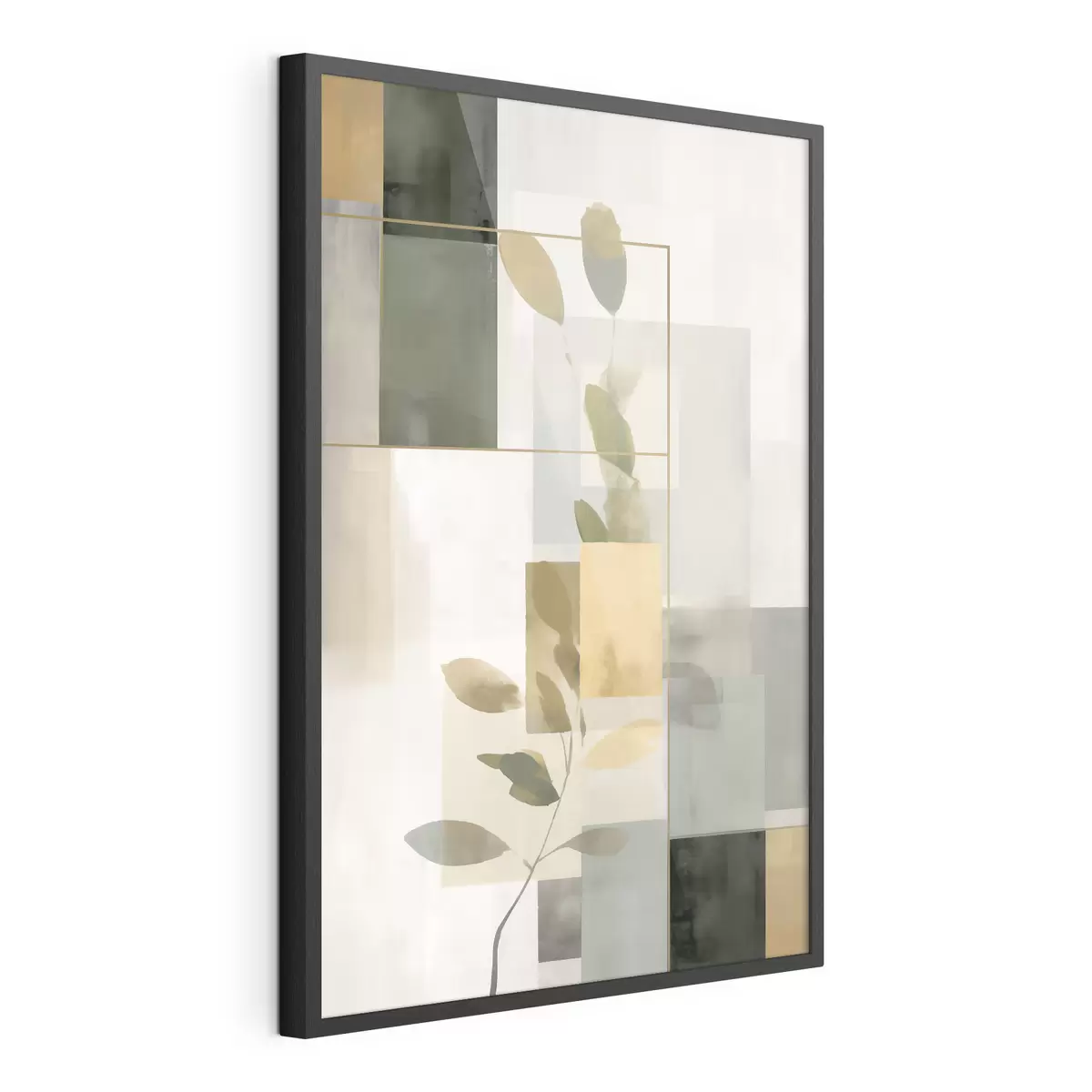 Plakat Geometryczna abstrakcja z gałęziami liści f48020