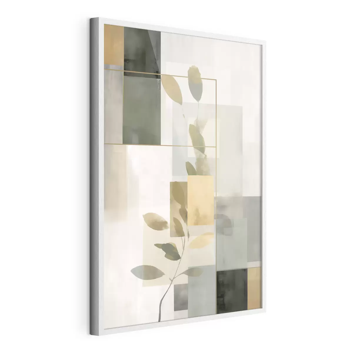 Plakat Geometryczna abstrakcja z gałęziami liści f48020