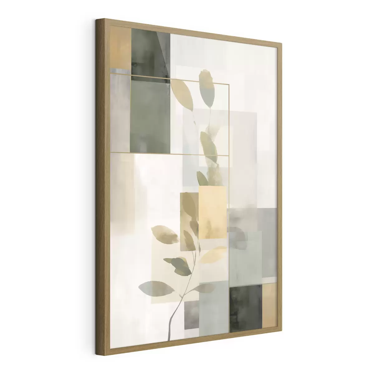 Plakat Geometryczna abstrakcja z gałęziami liści f48020