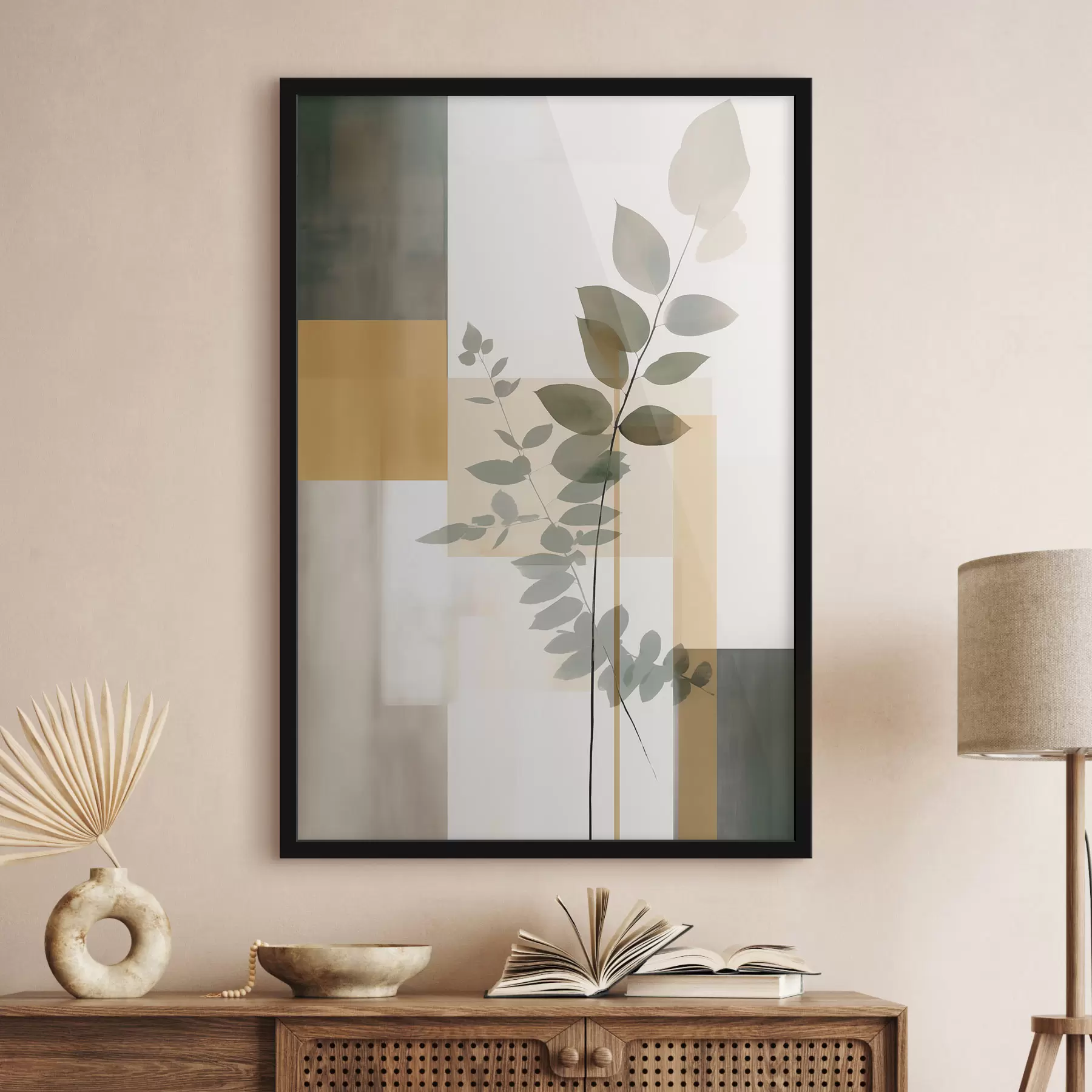 Fototapeta Geometryczna abstrakcja z gałęziami liści f48171