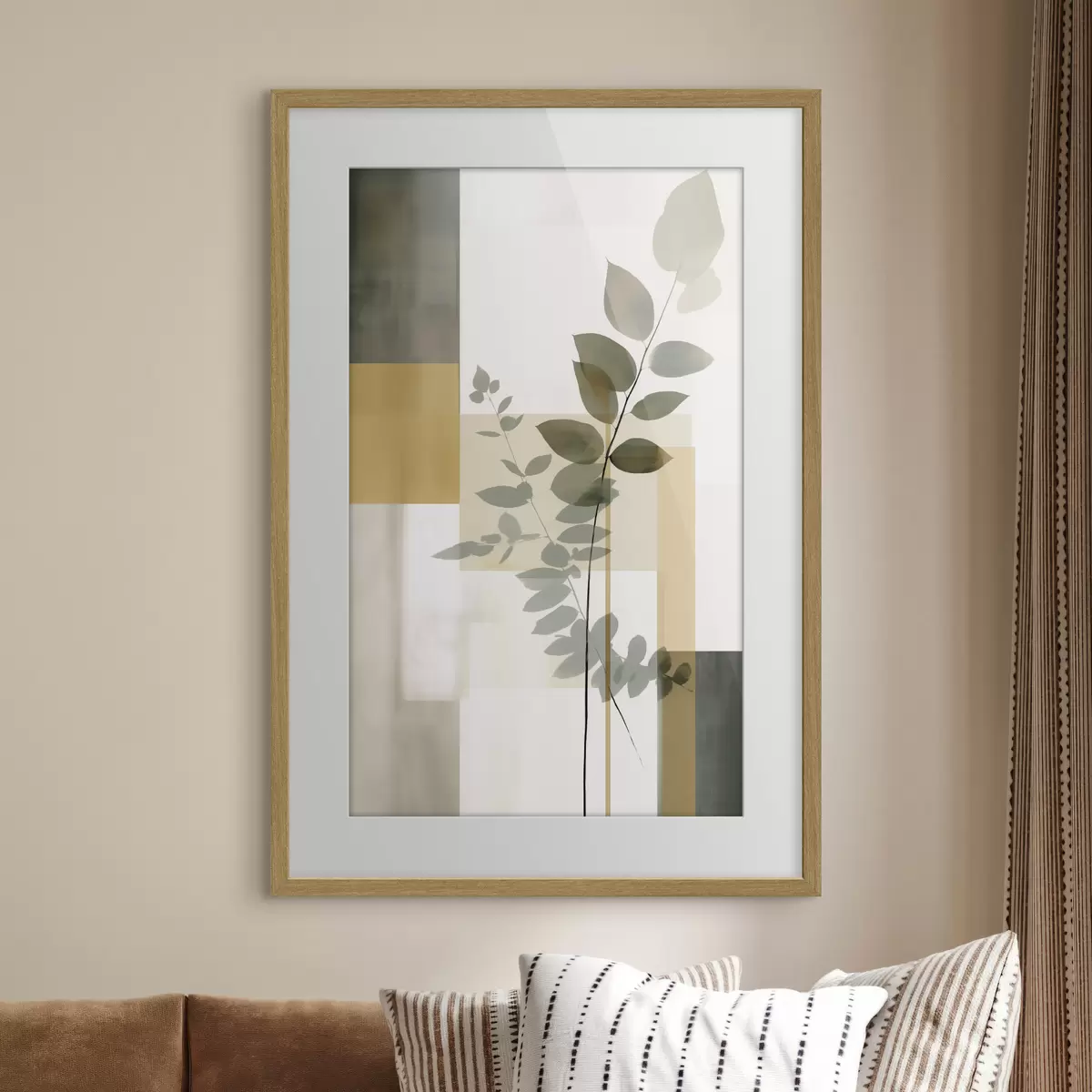 Plakat Geometryczna abstrakcja z gałęziami liści f48171