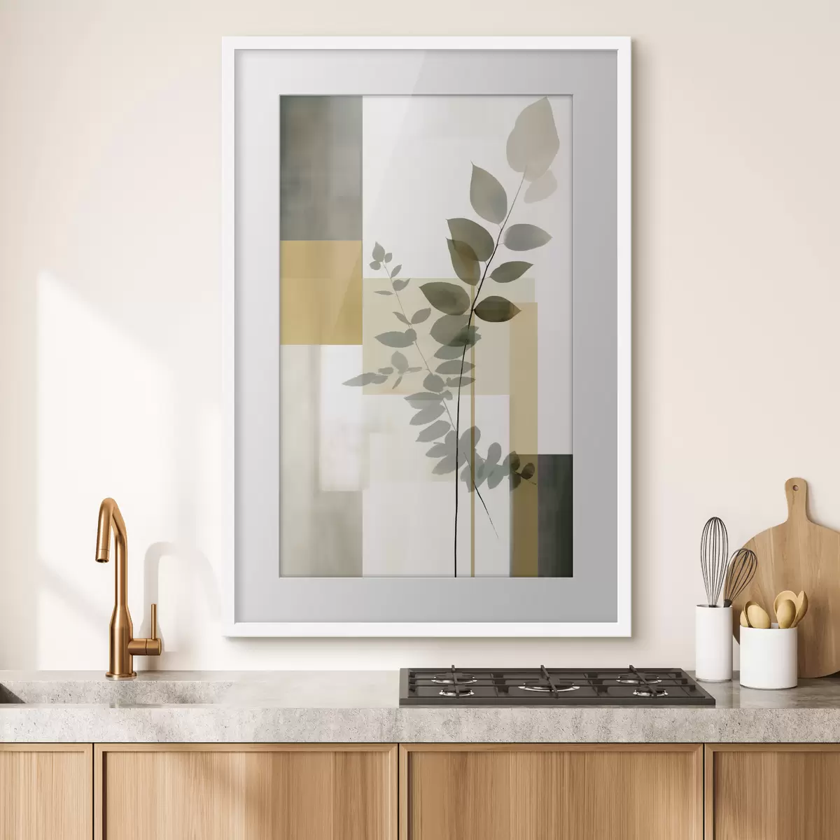 Plakat Geometryczna abstrakcja z gałęziami liści f48171