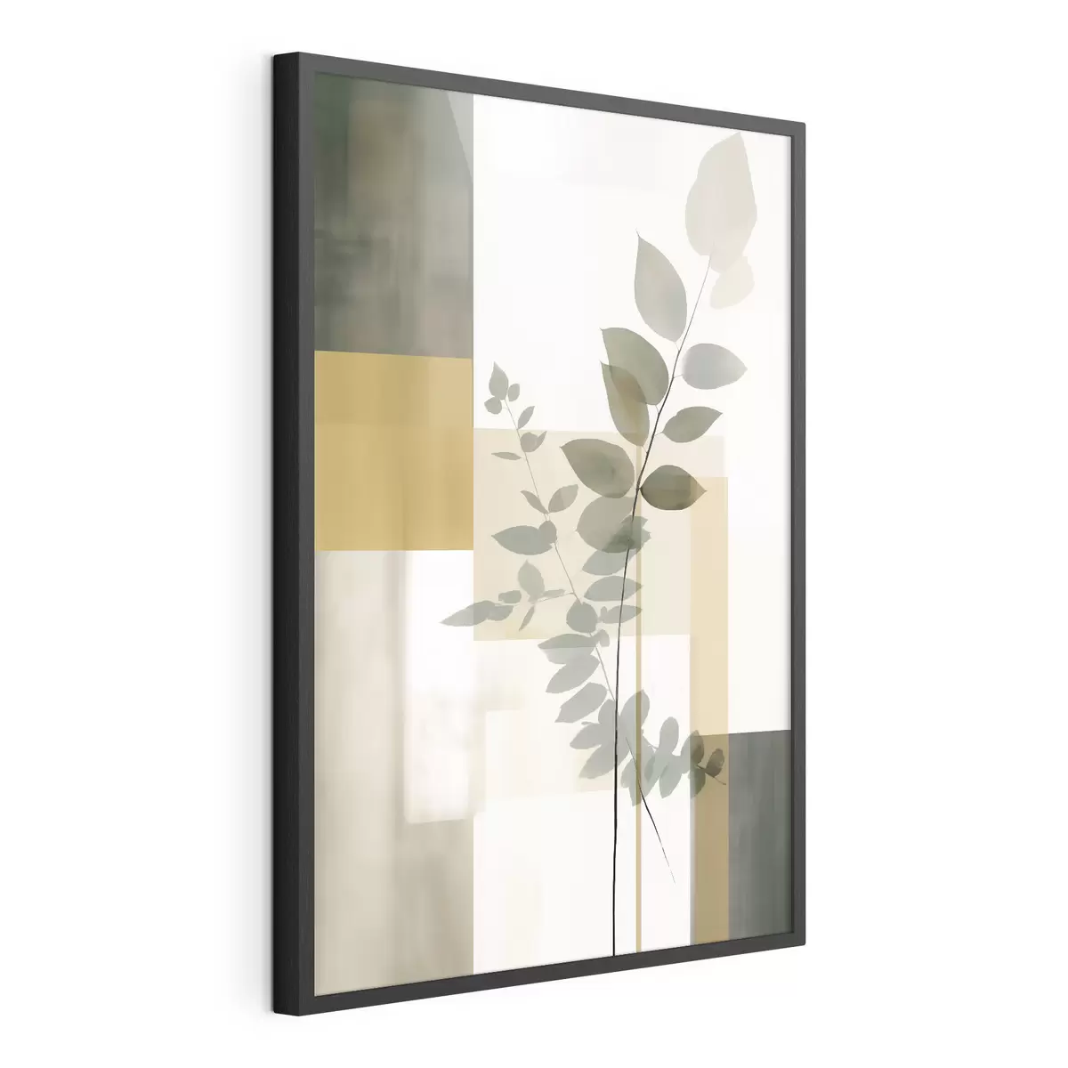 Plakat Geometryczna abstrakcja z gałęziami liści f48171
